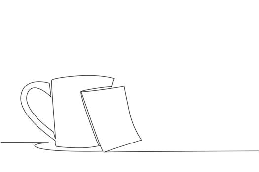 Continuous one line drawing mug glass with memo paper attached. Still make time to drink plenty during busy times. A glass of hot coffee. National Memo Day. Single line draw design vector
