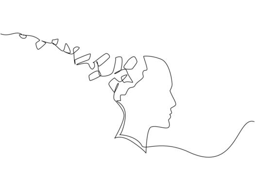 continuo uno línea dibujo silueta de cabeza con el espalda rasgado apagado y convertido dentro papel jirones. dificultad pensando lógicamente mundo esquizofrenia día. soltero línea dibujar ilustración vector