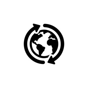 Simple Line World Globe Earth with Circular Arrows Rotation Icon vector