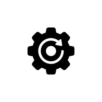 Simple Glyph Style Gear with Circular Arrow Refresh Process Icon vector