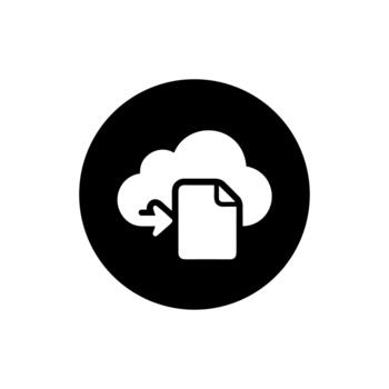 Minimalist Simple Cloud Document Upload Icon on Black Circle Shape vector
