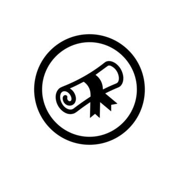 Minimalist Black and White Scroll with Ribbon in a Circle Icon vector