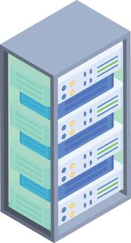 isométrica datos centrar servidor estante gabinete icono vector