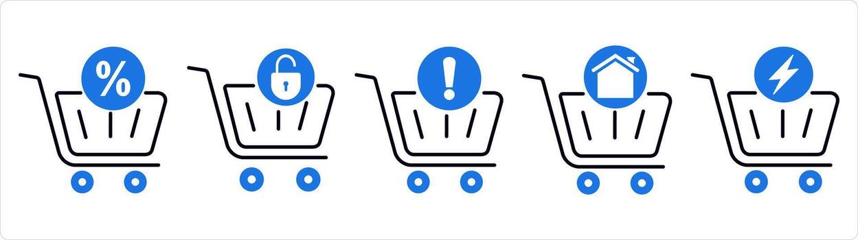 A set of 5 business icons as call tag, upload tag, download tag in blue line color vector