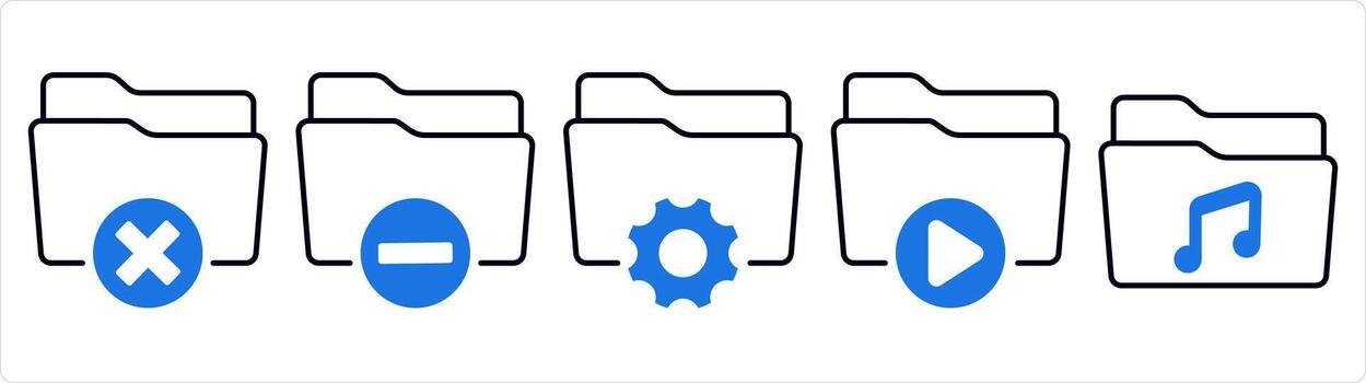 un conjunto de 5 5 documento íconos como incorrecto carpeta, eliminar carpeta, carpeta ajuste en azul línea color vector