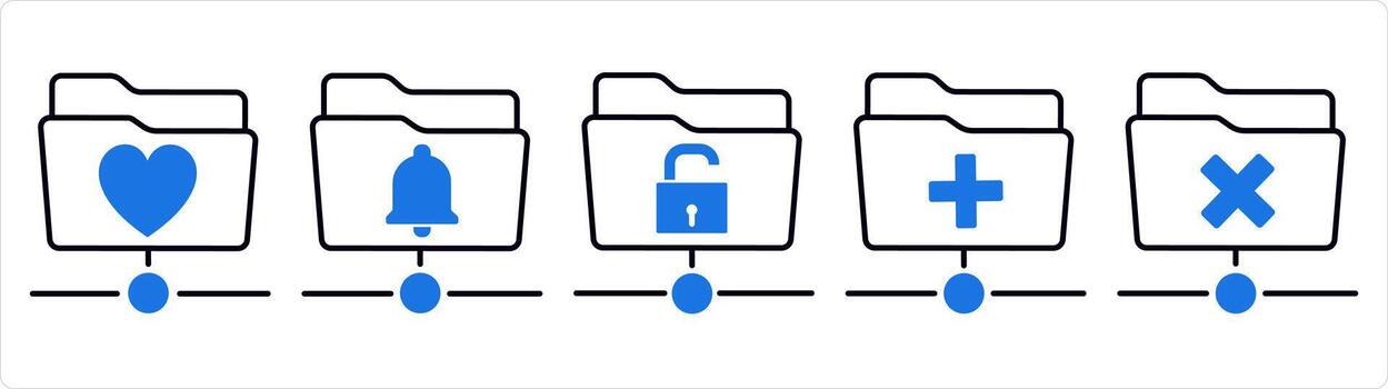 un conjunto de 5 5 documento íconos como favorito carpeta, carpeta notificación, carpeta proteccion en azul línea color vector