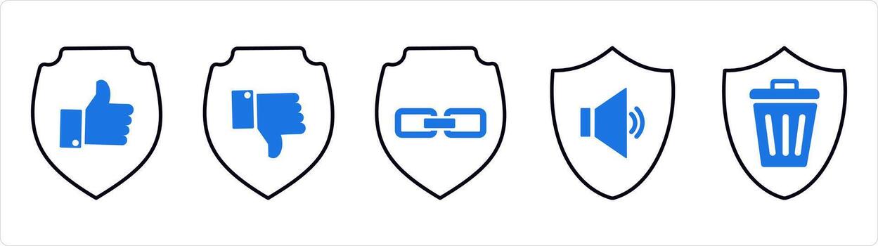 un conjunto de 5 5 Internet íconos como aprobado seguridad, disgusto seguridad, enlace seguridad en azul línea color vector