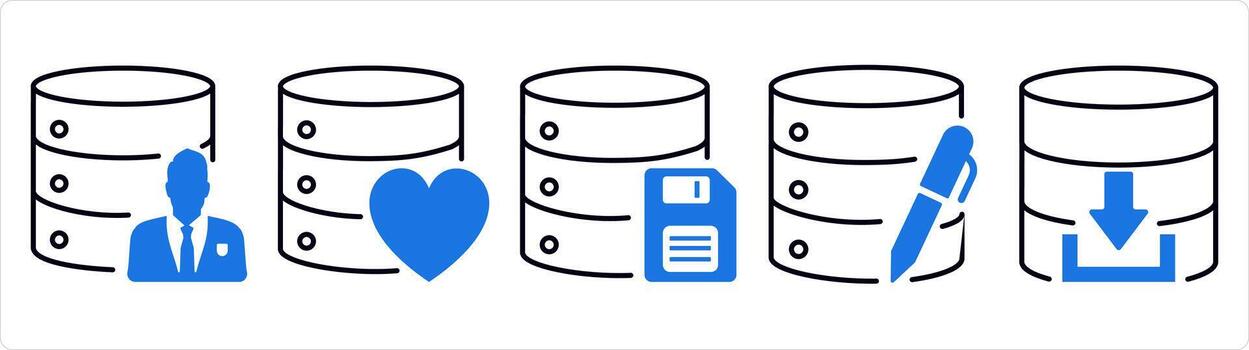 un conjunto de 5 5 Internet íconos como privado servidor, favorito servidor, servidor memoria tarjeta en azul línea color vector