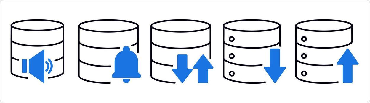 un conjunto de 5 5 Internet íconos como servidor volumen, servidor notificación, sincronizar servidor en azul línea color vector
