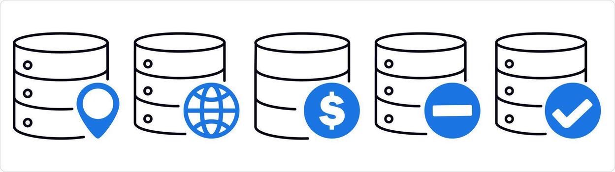 un conjunto de 5 5 Internet íconos como actualizar servidor, global servidor, Finanzas servidor en azul línea color vector