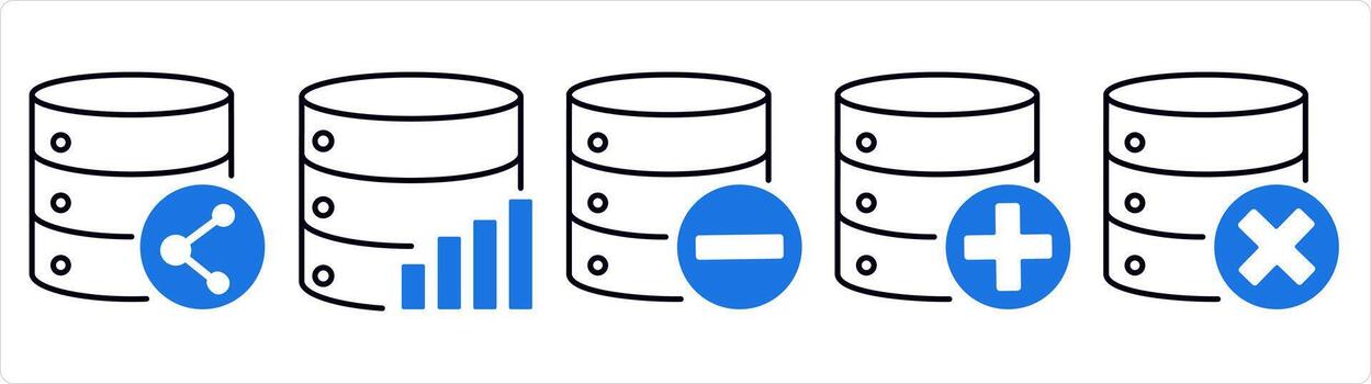 un conjunto de 5 5 Internet íconos como compartir servidor, servidor Estadísticas, eliminar servidor en azul línea color vector