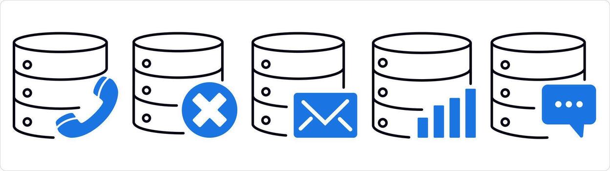 un conjunto de 5 5 Internet íconos como llamada servidor, incorrecto servidor, servidor mensaje en azul línea color vector