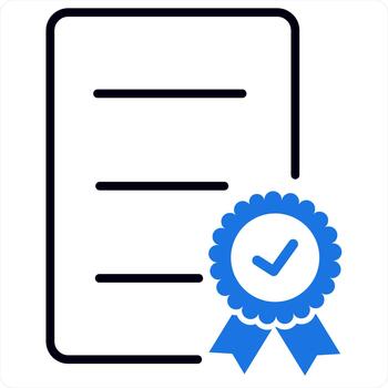 certificado y documento icono concepto en azul línea color vector