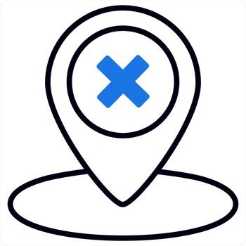 Wrong Location and pin icon concept in blue line color vector