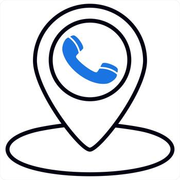 Call Location and pin icon concept in blue line color vector