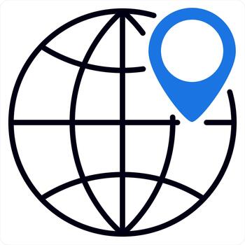 Global Location and pin icon concept in blue line color vector
