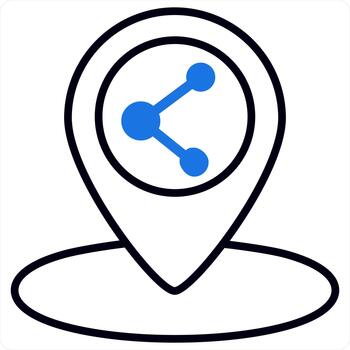 Share Location and pin icon concept in blue line color vector