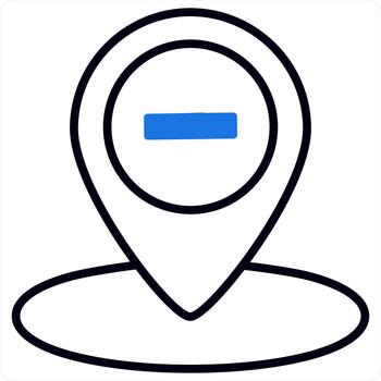 Remove Location and pin icon concept in blue line color vector