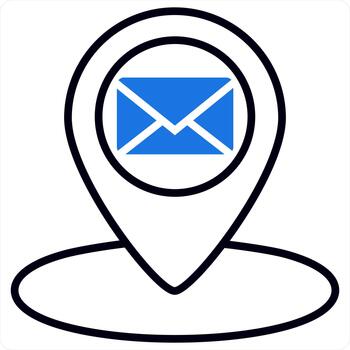 Message Location and pin icon concept in blue line color vector