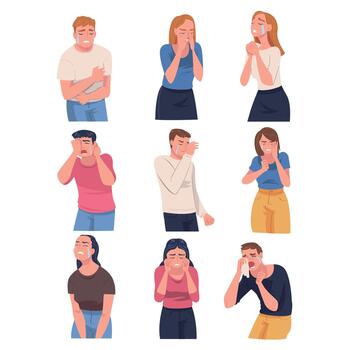 Crying People Character Weeping and Sobbing from Sorrow and Grief Feeling Sad and Upset Set vector