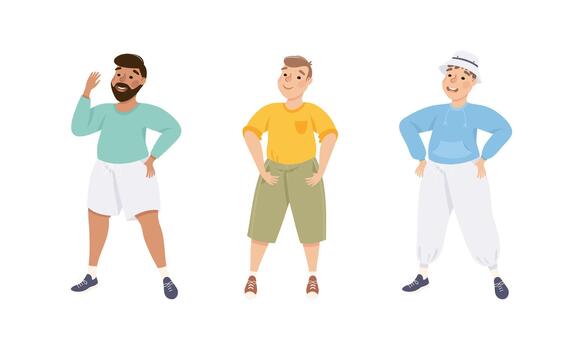Plus Size Man Standing and Smiling Accepting Their Physical Body Set vector