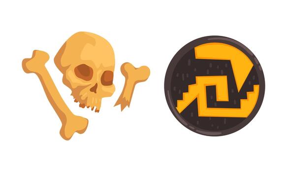 Maya Civilization Ethnic Symbols with Shield and Skull with Bones Set vector