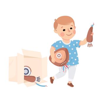 Little Boy with Robot Spare Parts Engineering Smart Technology and Artificial Intelligence Illustration vector