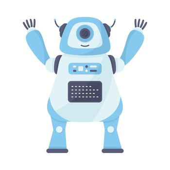 azul moderno robot y humanoide larva del moscardón con sonriente cara como artificial inteligencia ilustración vector