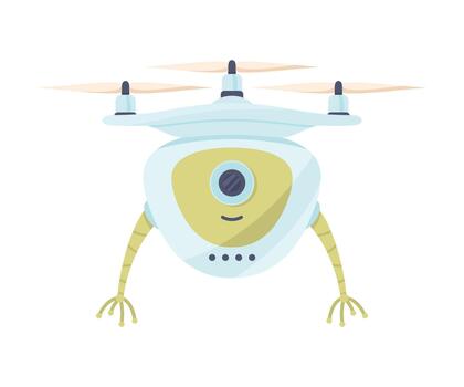 moderno zumbido robot y humanoide larva del moscardón con brazos y hélice como artificial inteligencia ilustración vector