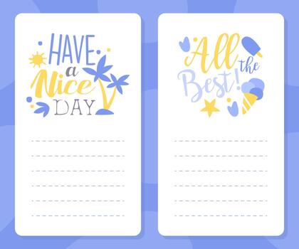 Cute Blue Text Card Design with Line for Notes Template vector