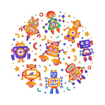 Robot with Futuristic Modern Bot and Android Round Composition vector