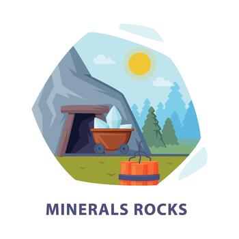 Natural Mineral Rocks Resource with Mining and Metal Extraction Hexagonal Shape Picture Illustration vector