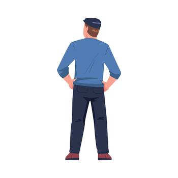 Man Character Standing with Hands on Hips Back View Illustration vector