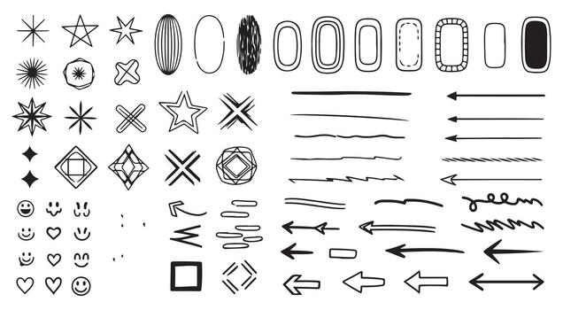 Minimal Line Icons, Markers, Shapes and Decorative Sketch Elements Set vector