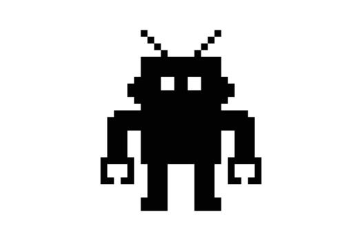 Pixel art background with cute cyber robot robotic machine ai engineer 8 bit. vector