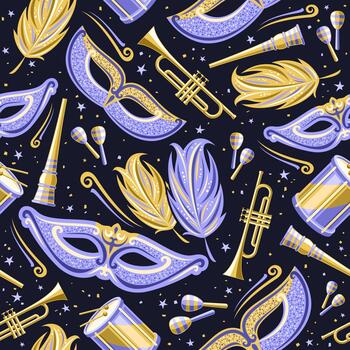 Carnival masks and musical instruments pattern vector