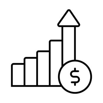 crecimiento Estadísticas gráfico con moneda dinero ilustración línea estilo icono para aplicaciones y sitios web vector