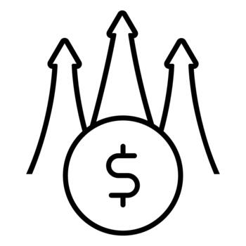 Money increase icon. Outline money increase icon for web design isolated on white background vector