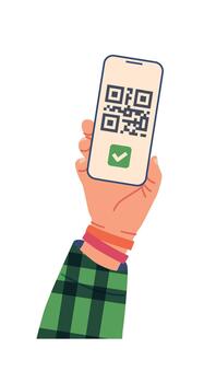 Hand with Qr Code on Phone Screen certificate vector