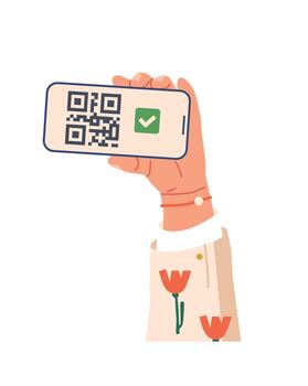 Hand with Qr Code on Phone Screen Smart vector