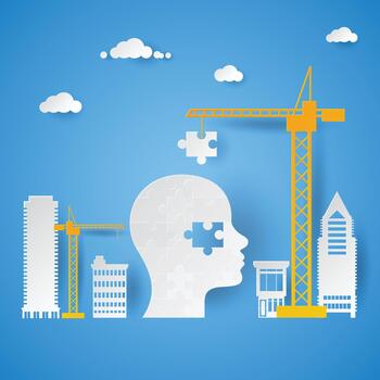 Crane Adding Last Piece to Puzzle Head vector