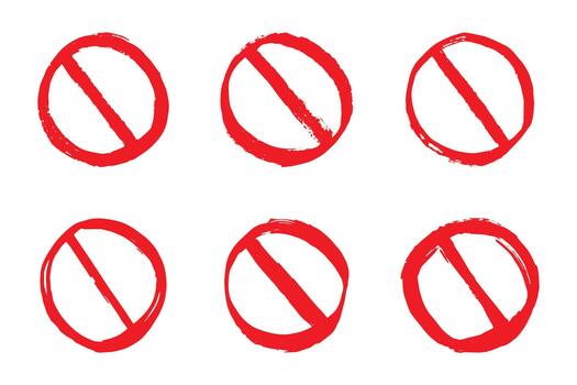 Set of hand drawn prohibition sign No entry symbol Red circle with cross line clipart in doodle style Ban Restriction Forbidden stop Single element for print, web, design entry pencil vector