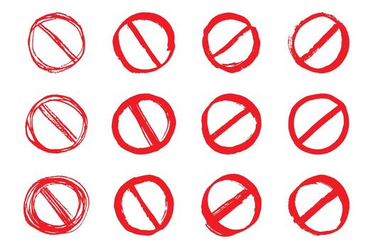 entry pencil Set of hand drawn prohibition sign No entry symbol Red circle with cross line clipart in doodle style Ban Restriction Forbidden stop Single element for print, web, design vector