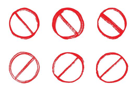 entry ink Set of hand drawn prohibition sign No entry symbol Red circle with cross line clipart in doodle style Ban Restriction Forbidden stop Single element for print, web, design vector
