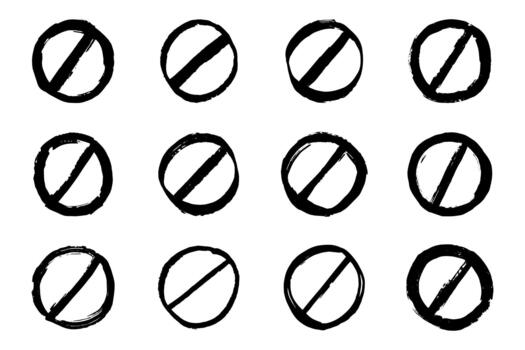 entry limit Set of hand drawn prohibition sign No entry symbol Black circle with cross line clipart in doodle style Ban Restriction Forbidden stop Single element for print, web, design vector