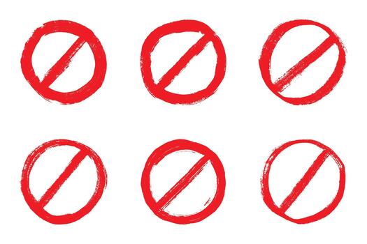 Set of hand drawn prohibition sign No entry symbol Red circle with cross line clipart in doodle style Ban Restriction Forbidden stop Single element for print, web, design entry attention vector