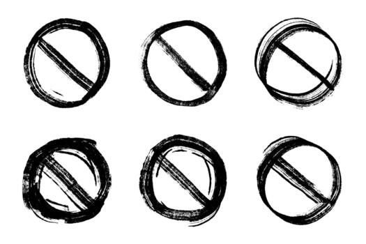 Set of hand drawn prohibition sign No entry symbol Black circle with cross line clipart in doodle style Ban Restriction Forbidden stop Single element for print, web, design entry circle vector