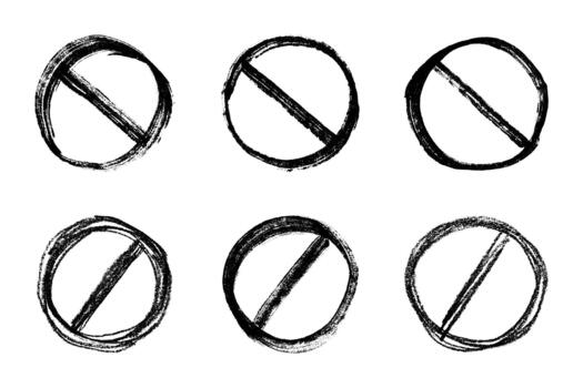 entry attention Set of hand drawn prohibition sign No entry symbol Black circle with cross line clipart in doodle style Ban Restriction Forbidden stop Single element for print, web, design vector