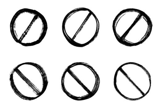 Set of hand drawn prohibition sign No entry symbol Black circle with cross line clipart in doodle style Ban Restriction Forbidden stop Single element for print, web, design entry alert vector