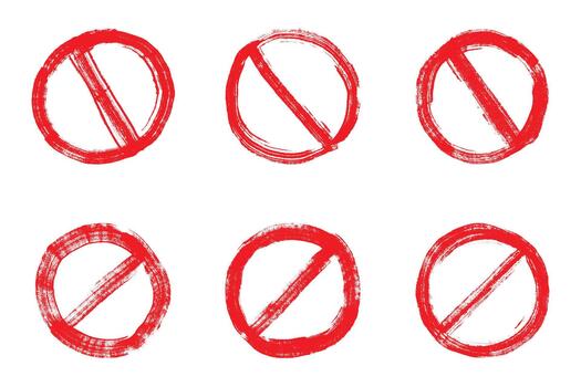 entry traffic Set of hand drawn prohibition sign No entry symbol Red circle with cross line clipart in doodle style Ban Restriction Forbidden stop Single element for print, web, design vector